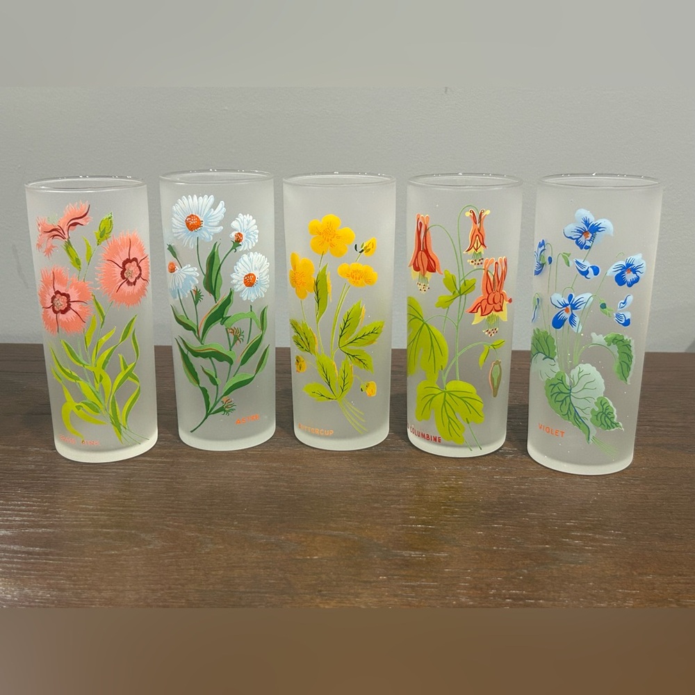 Floral Satin Frosted Glass Set
